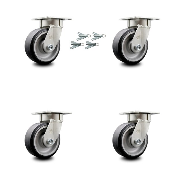 Service Caster 5 Inch Kingpinless Rubber on Aluminum Wheel Swivel Caster Set with Swivel Locks SCC-KP30S520-RAR-BSL-4 - main